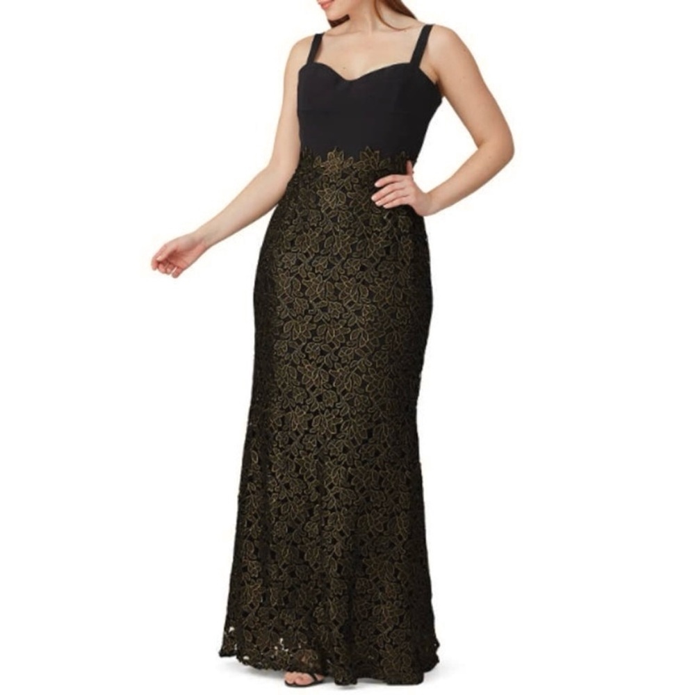 Dress The Population Lorena Black Gold Lace Mermaid Maxi Gown‎ Sleeveless XL